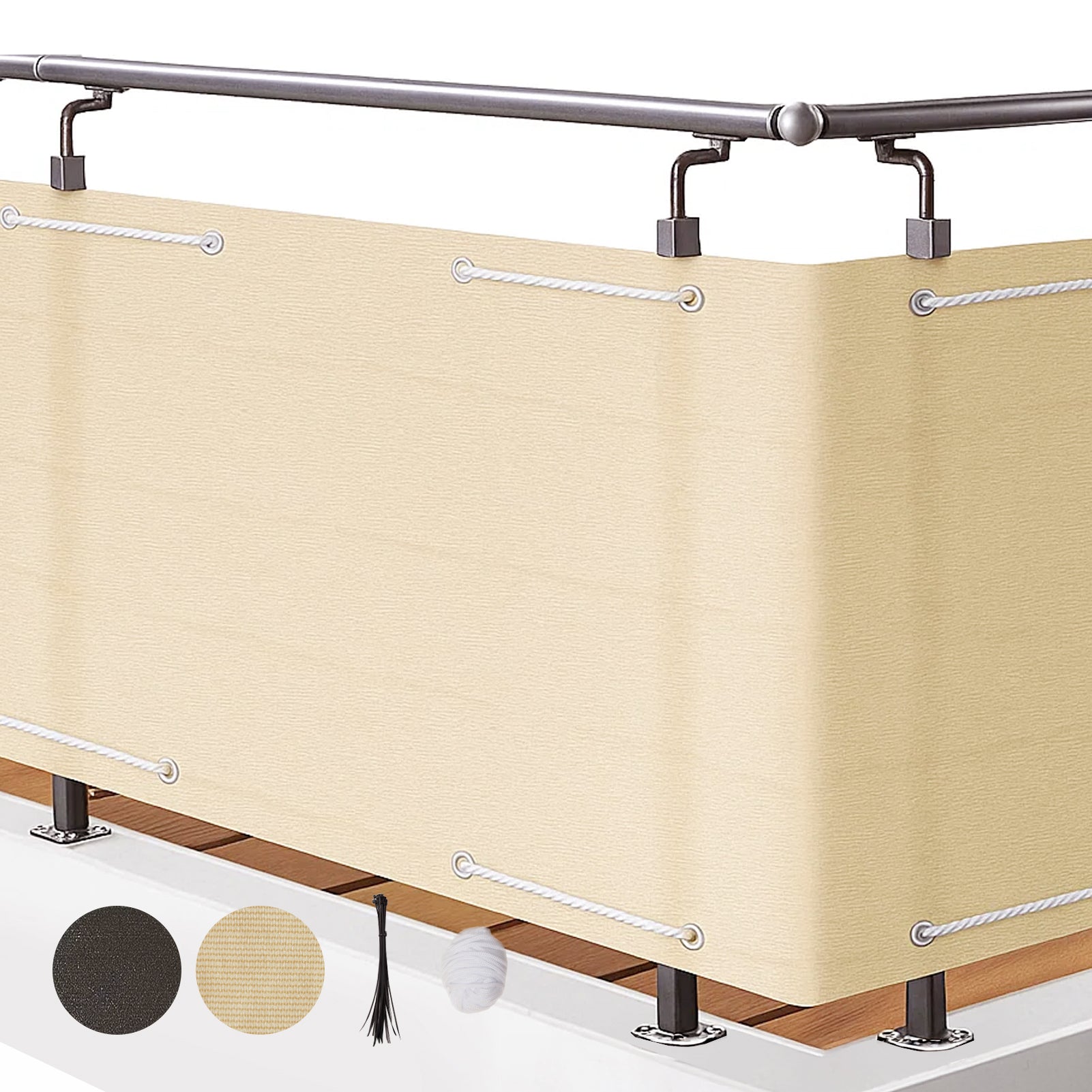 Premium Balkon-Sichtschutz & Windschutz (90x500 cm) – Wetterfeste Verkleidung in Beige, Montage ohne Bohren