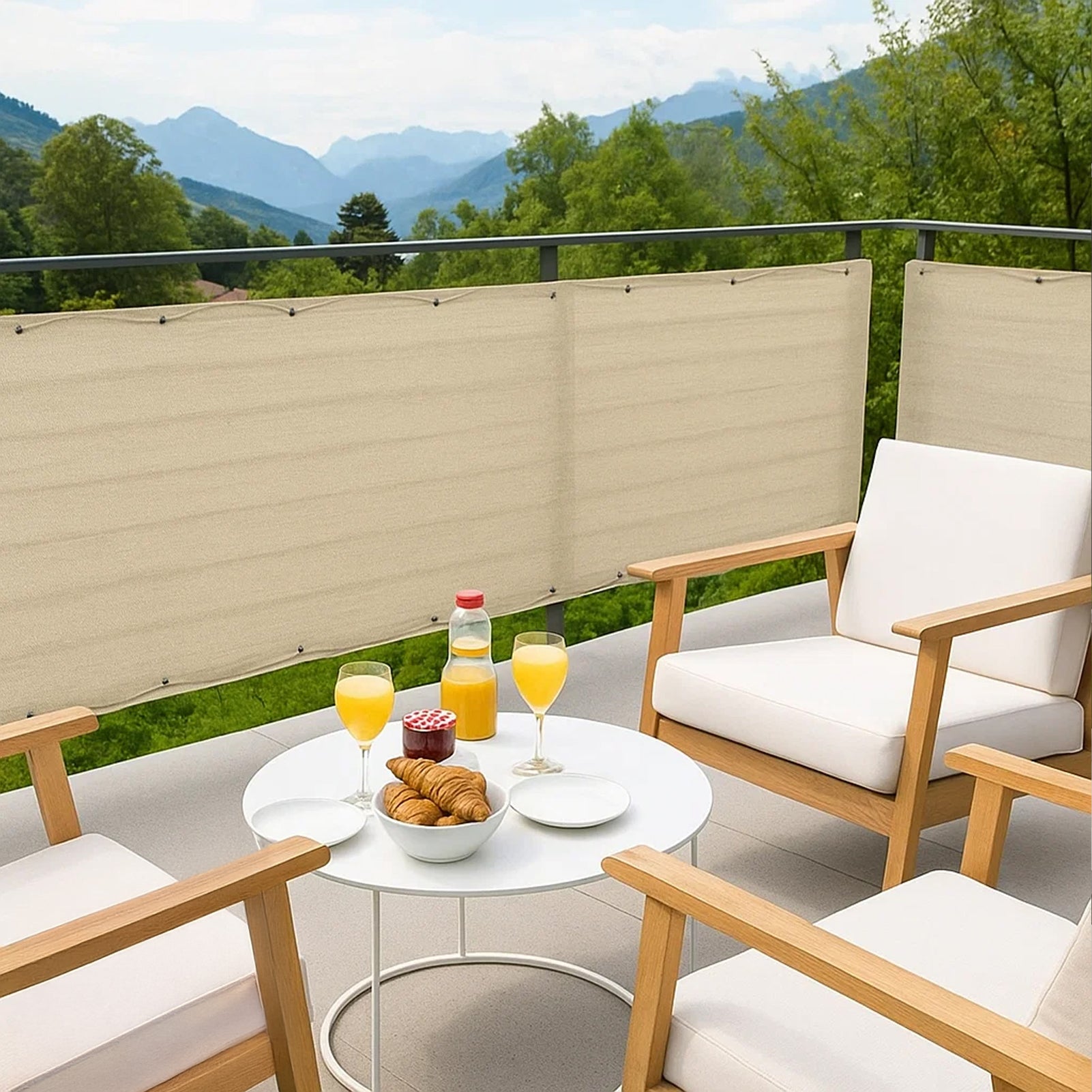 Premium Balkon-Sichtschutz & Windschutz (90x500 cm) – Wetterfeste Verkleidung in Beige, Montage ohne Bohren