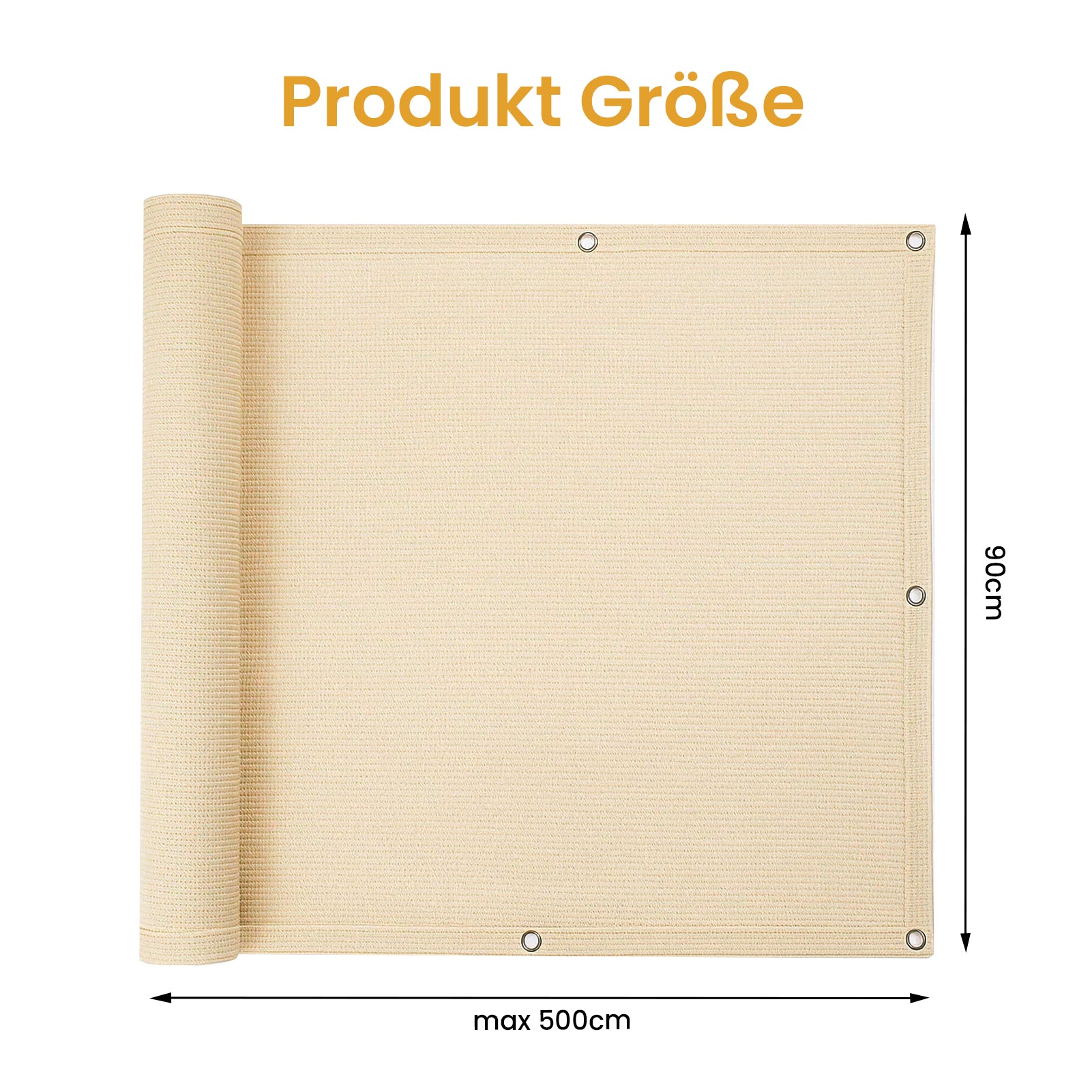 Premium Balkon-Sichtschutz & Windschutz (90x500 cm) – Wetterfeste Verkleidung in Beige, Montage ohne Bohren