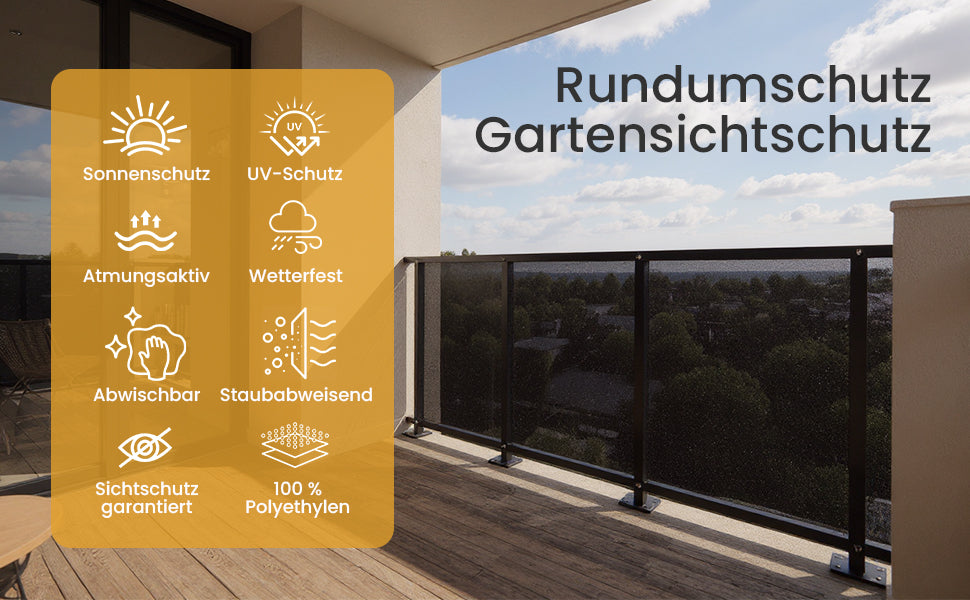 Premium Balkon-Sichtschutz & Windschutz (90x500 cm) – Wetterfeste Verkleidung in Beige, Montage ohne Bohren