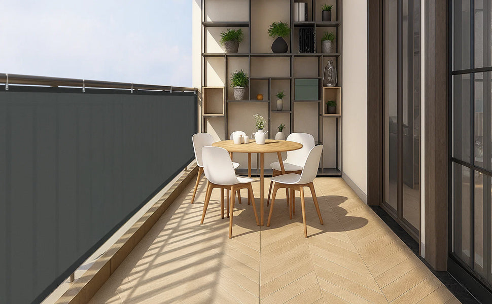 Premium Balkon-Sichtschutz & Windschutz (90x500 cm) – Wetterfeste Verkleidung in Beige, Montage ohne Bohren