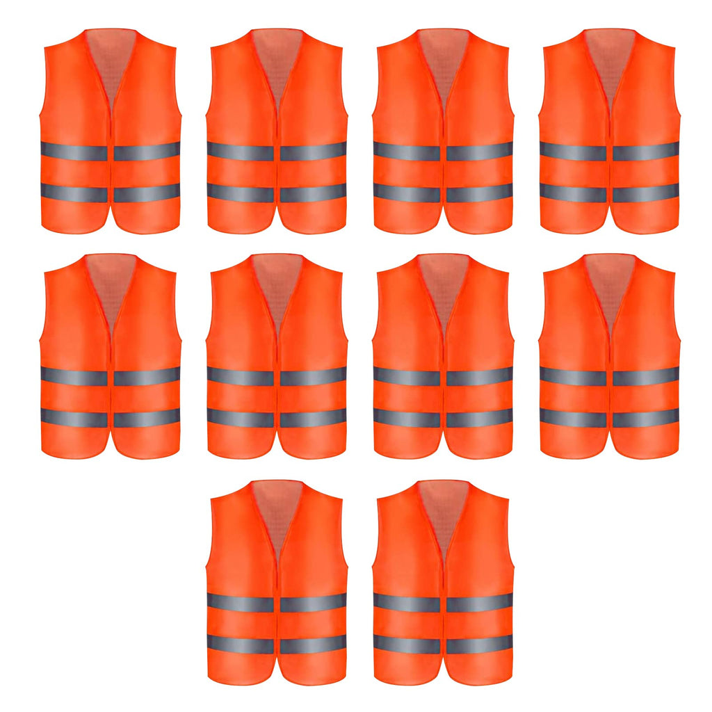 10er Set Warnwesten Orange – Hochsichtbare Sicherheitswesten inklusive Aufbewahrungstasche