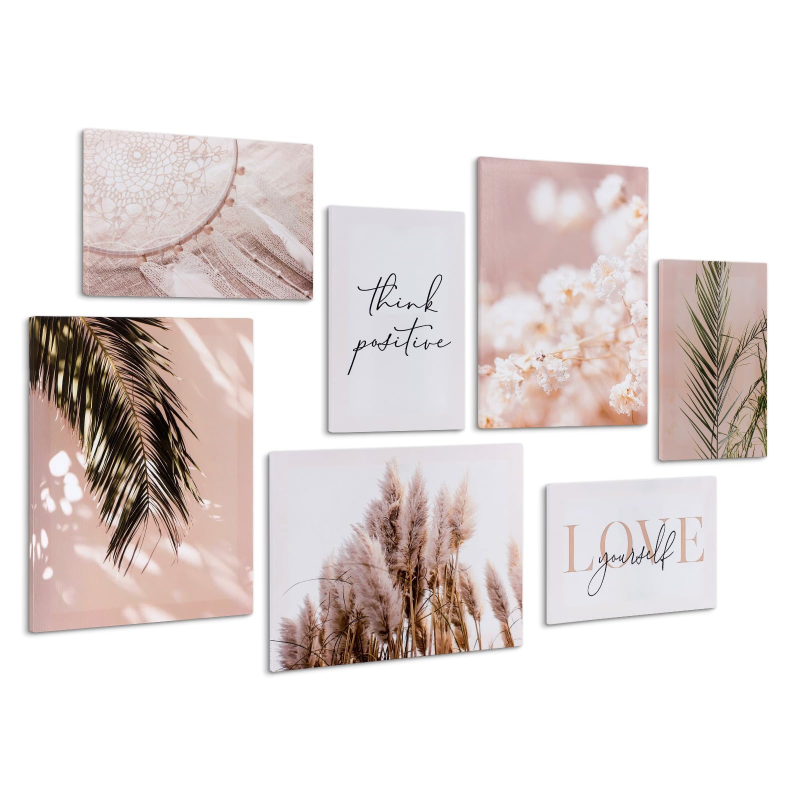 Premium Wandbilder-Set "Boho-Nature" (7-teilig) – Moderne Kunstdrucke mit Pampasgras & Naturmotiven für Wohn- & Schlafzimmer