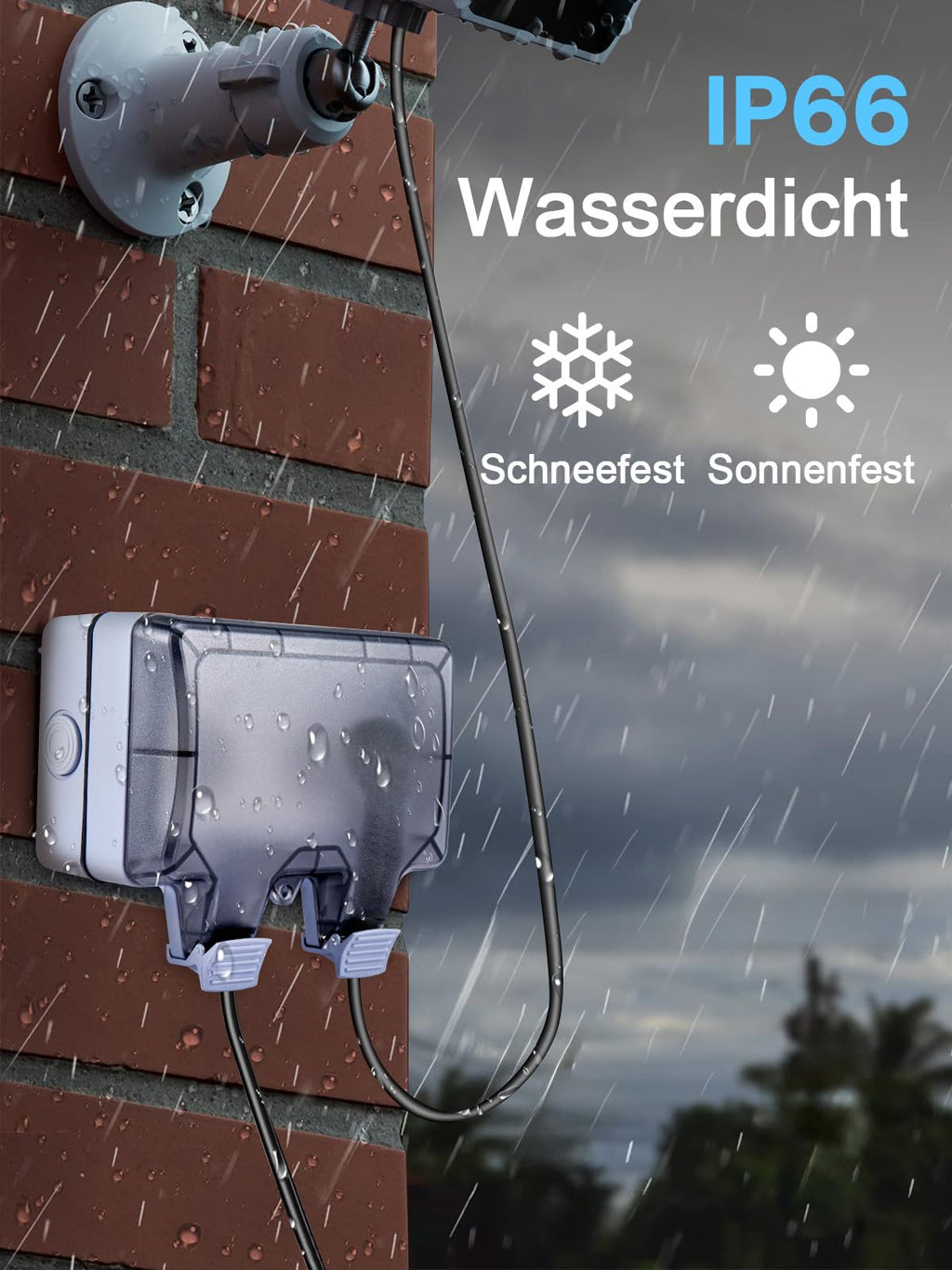 15m Outdoor-Verlängerungskabel mit IP66 Doppelsteckdose – Wasserdichte Gartensteckdose mit Schalter & Kontrollleuchte