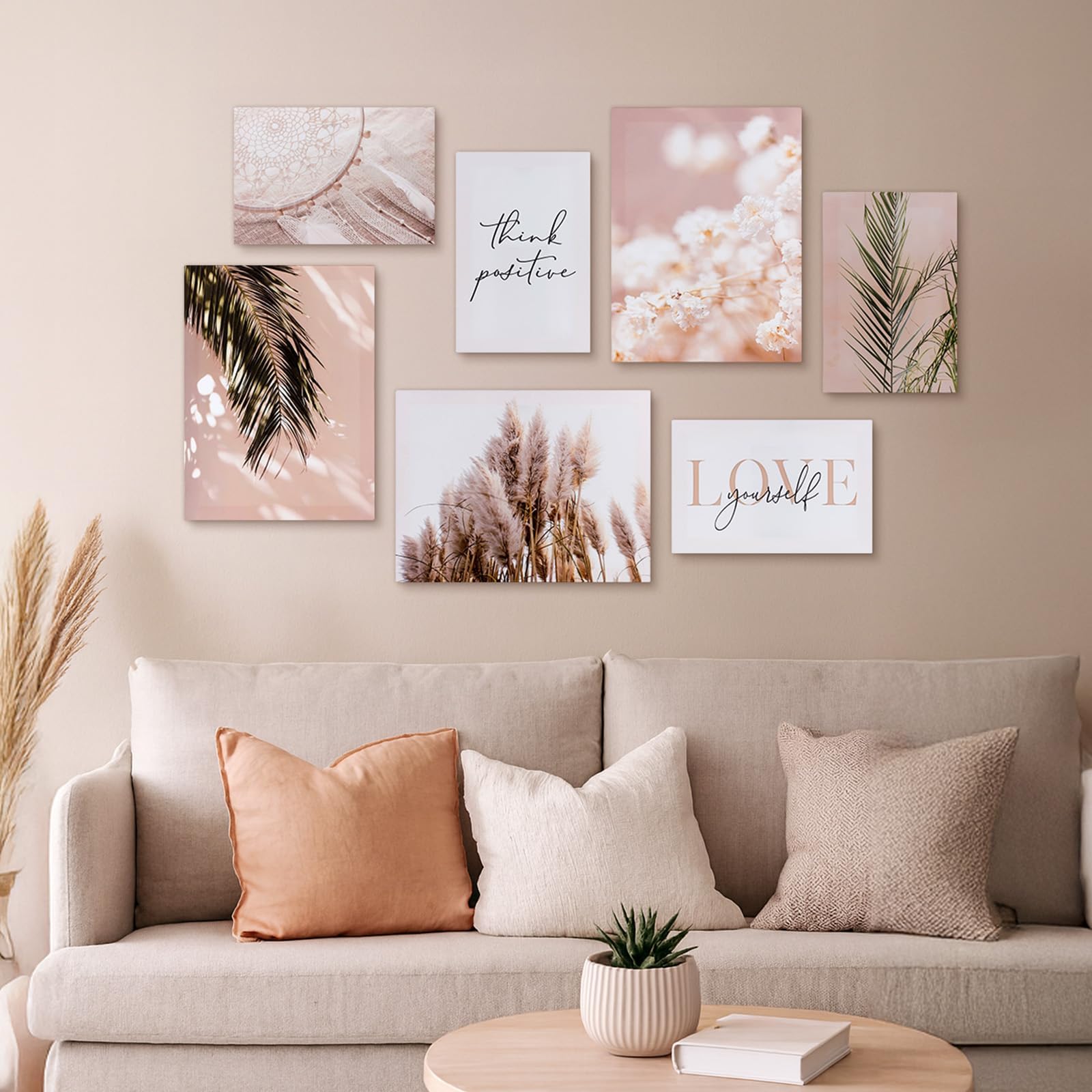 Premium Wandbilder-Set "Boho-Nature" (7-teilig) – Moderne Kunstdrucke mit Pampasgras & Naturmotiven für Wohn- & Schlafzimmer