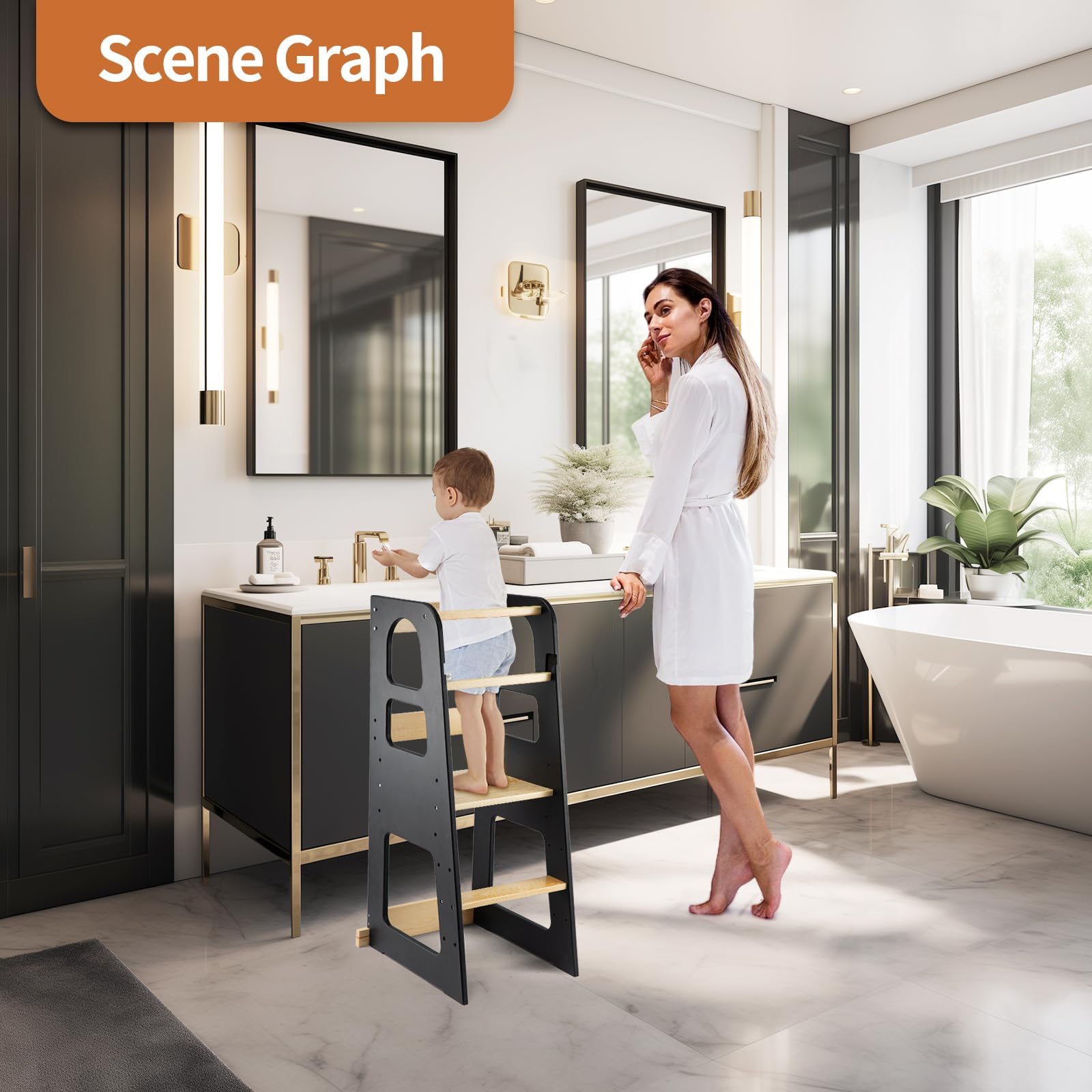 Premium Lernturm für Kinder (ab 1 Jahr) – 3-stufig höhenverstellbar, sicher & stabil mit Kippschutz