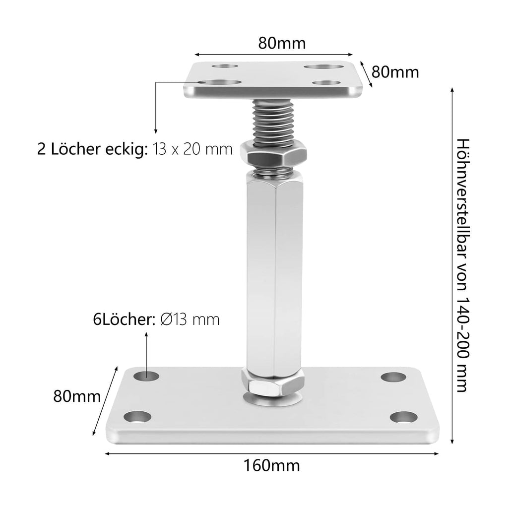 Profi Pfostenträger höhenverstellbar (140–200 mm) – Verzinkter Stützenfuß für Holzpfosten & Terrassenbau