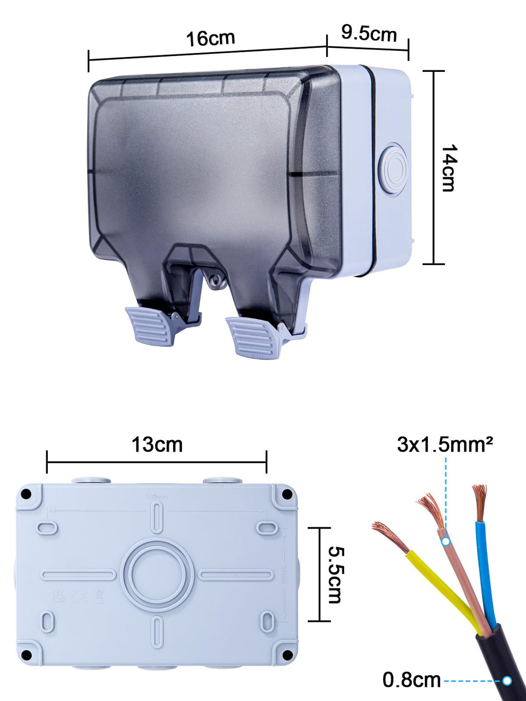 15m Outdoor-Verlängerungskabel mit IP66 Doppelsteckdose – Wasserdichte Gartensteckdose mit Schalter & Kontrollleuchte
