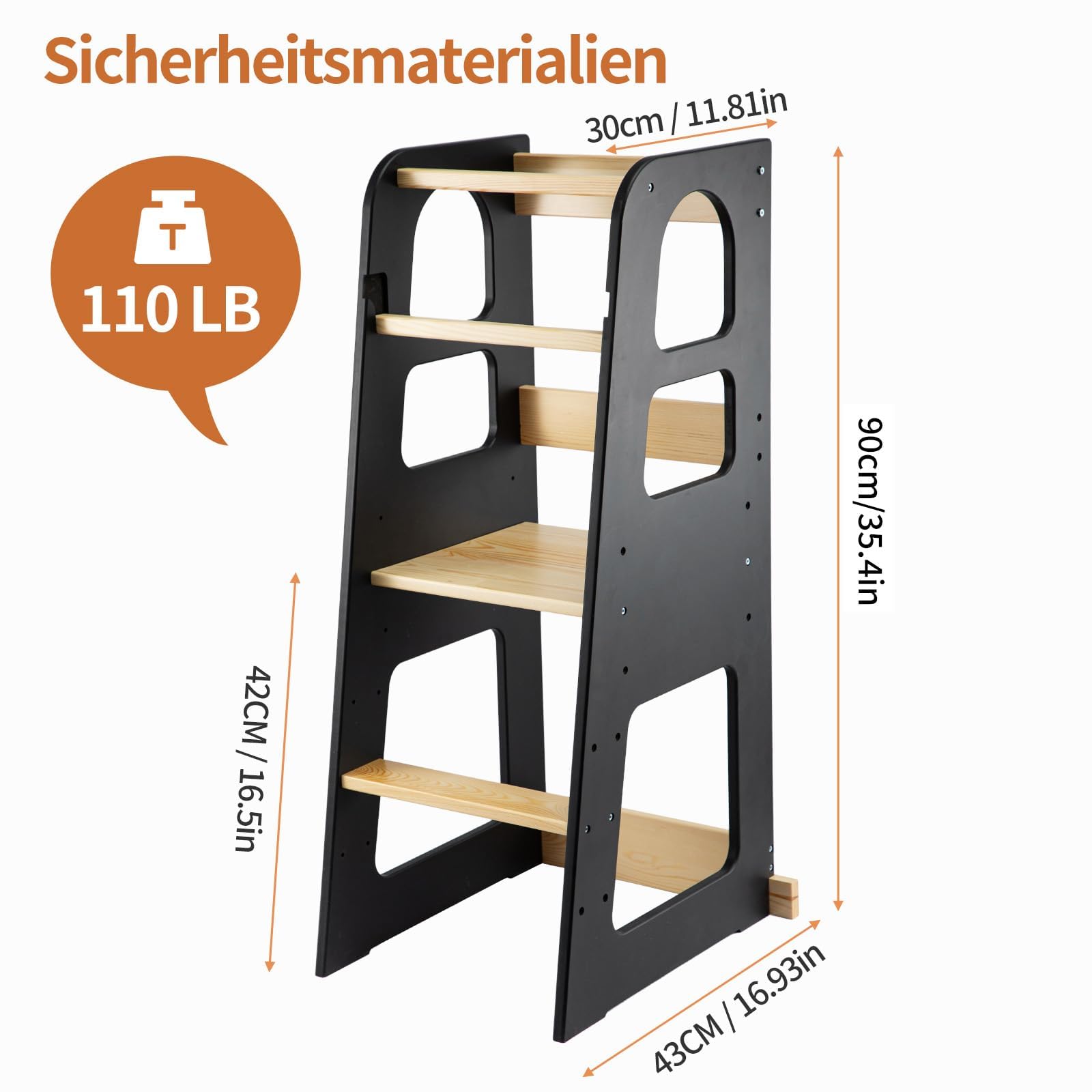 Premium Lernturm für Kinder (ab 1 Jahr) – 3-stufig höhenverstellbar, sicher & stabil mit Kippschutz