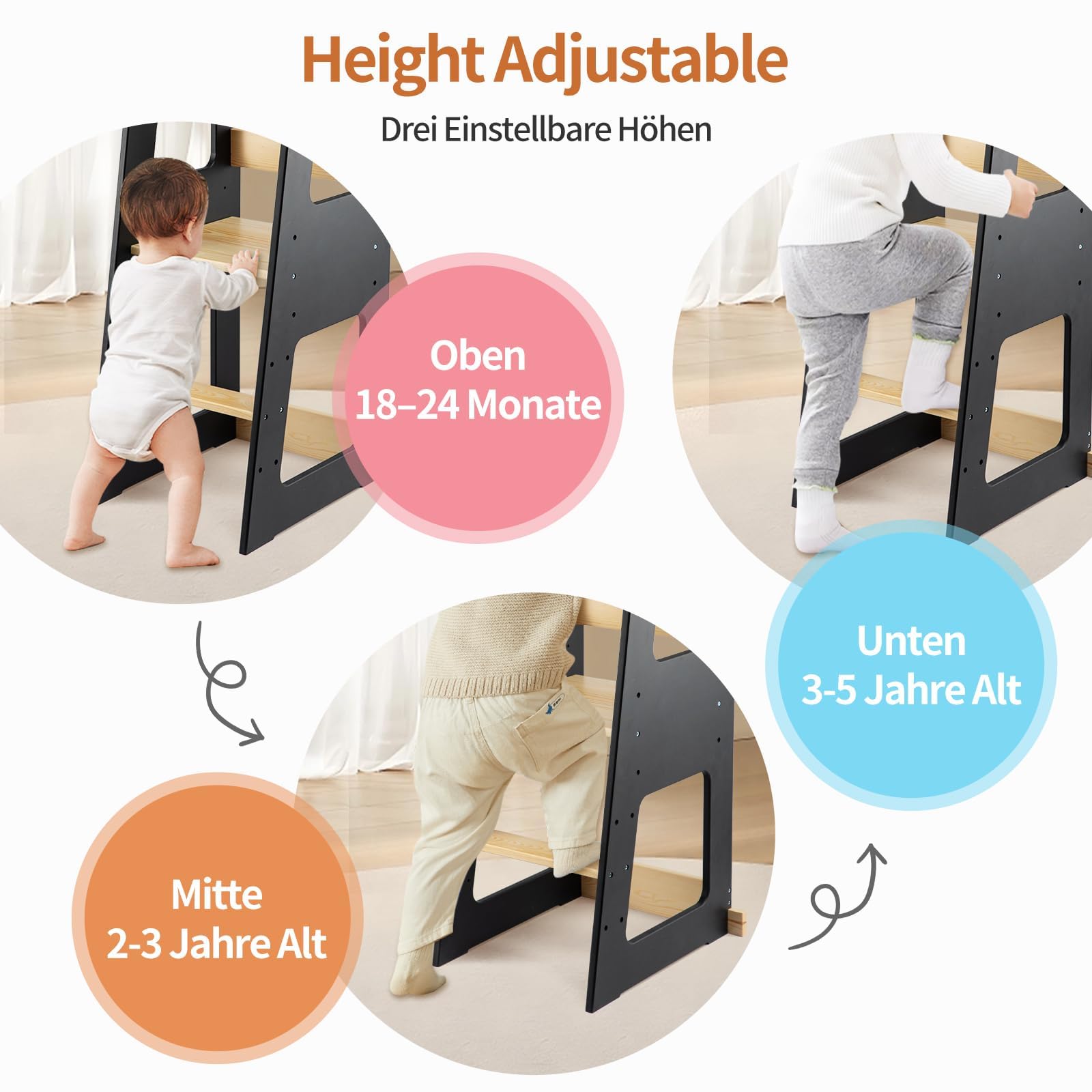 Premium Lernturm für Kinder (ab 1 Jahr) – 3-stufig höhenverstellbar, sicher & stabil mit Kippschutz