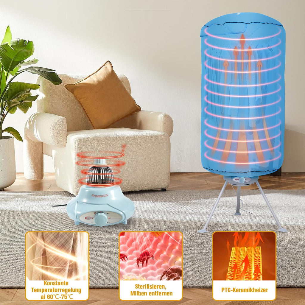 Elektrischer Wäschetrockner (1000W) – Klappbarer 2-Etagen Trockenständer aus Edelstahl mit Timer & 10kg Kapazität