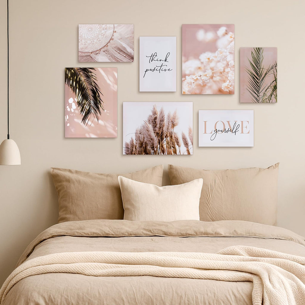 Premium Wandbilder-Set "Boho-Nature" (7-teilig) – Moderne Kunstdrucke mit Pampasgras & Naturmotiven für Wohn- & Schlafzimmer